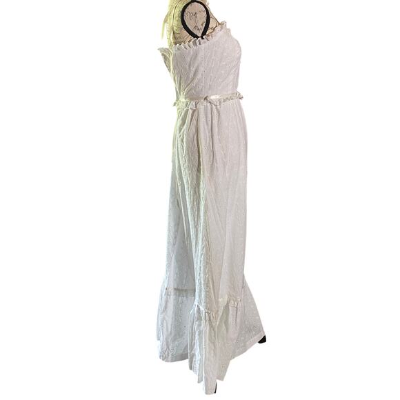 Vintage 1970’s Vicky Vaughn White Cotton Eyelet Ruffled Boho Retro Maxi Dress - Picture 5 of 16